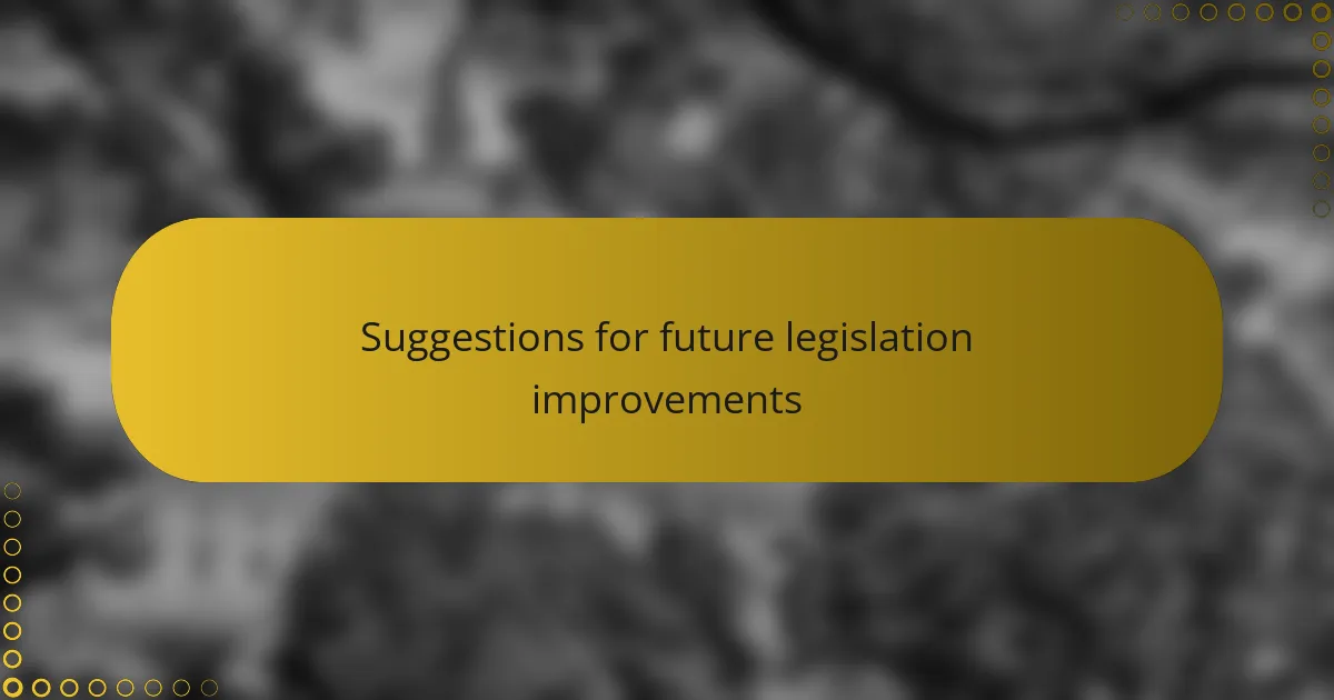 Suggestions for future legislation improvements